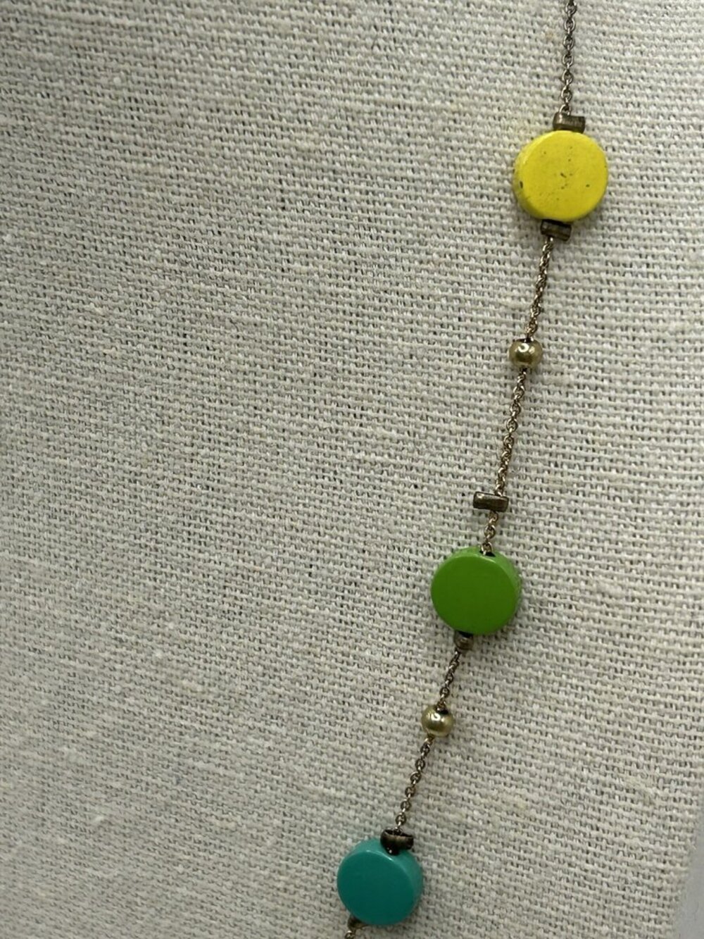 Vintage Colorful Painted Metal Bead Necklace Gold Tone Chain Boho Mod Retro Fun - Picture 6 of 16